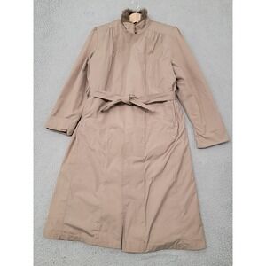 Vintage London Fog Coat Womens 12 Tan Belted Faux Fur Lined Trench 70s